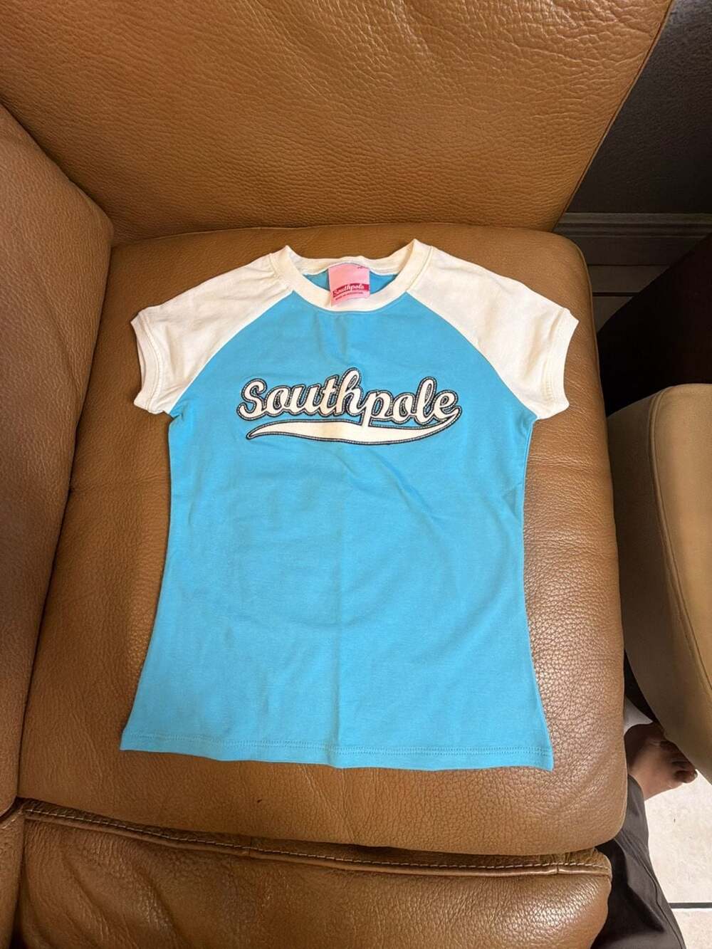 Southpole Raglan T-Shirt Size M (10/12) Blue White Embroidered Logo Y2K